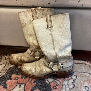 FRYE 77300 White Leather Harness Motorcycle Boots 12r Women's Size 8